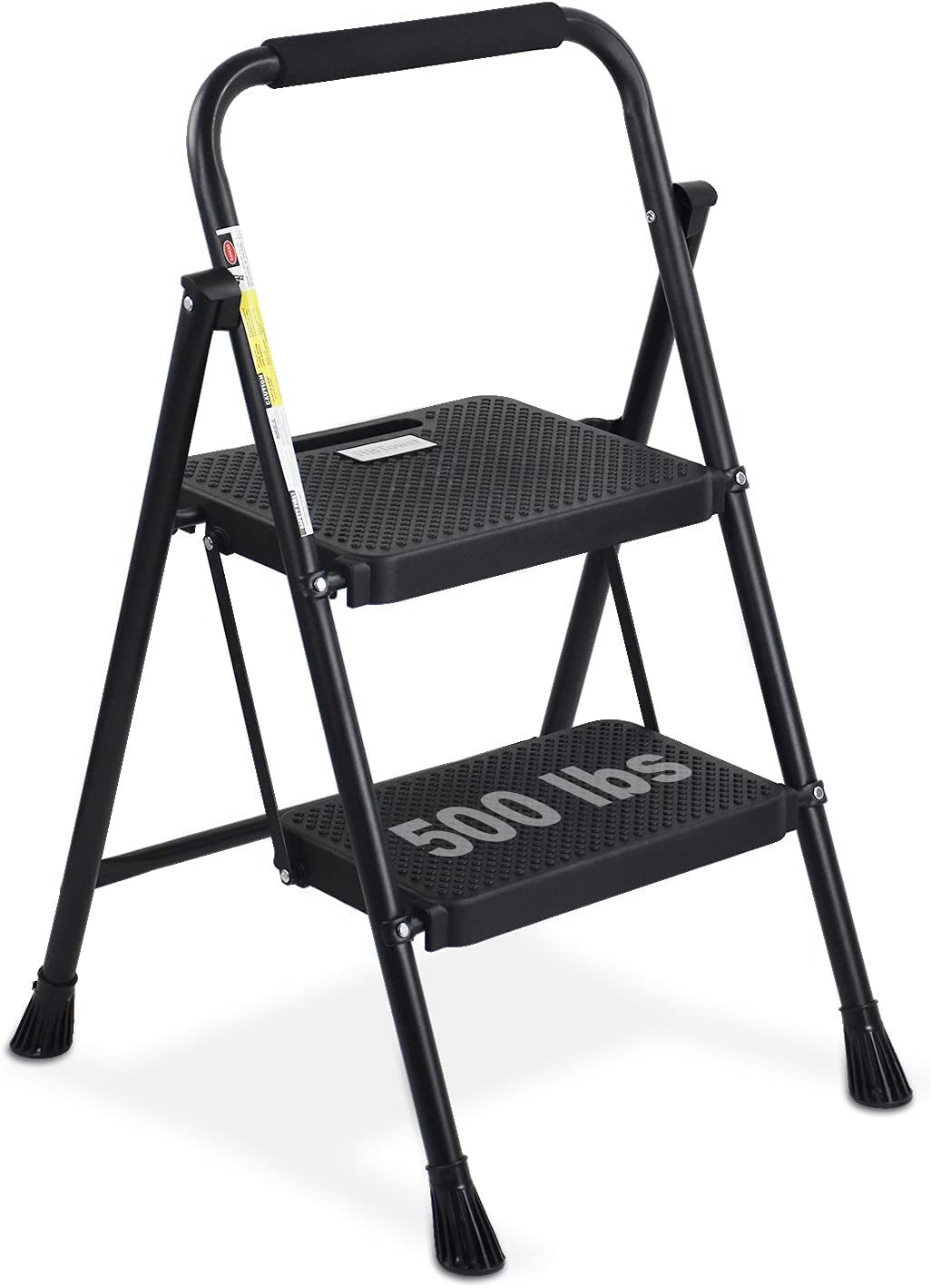 4 Step Ladder, HBTower Folding Step Stool with Tool Platform, Wide Anti-Slip Pedal, Sturdy Steel Ladder, Convenient Handgrip, Lightweight 330lbs Portable Steel Step Stool, Black