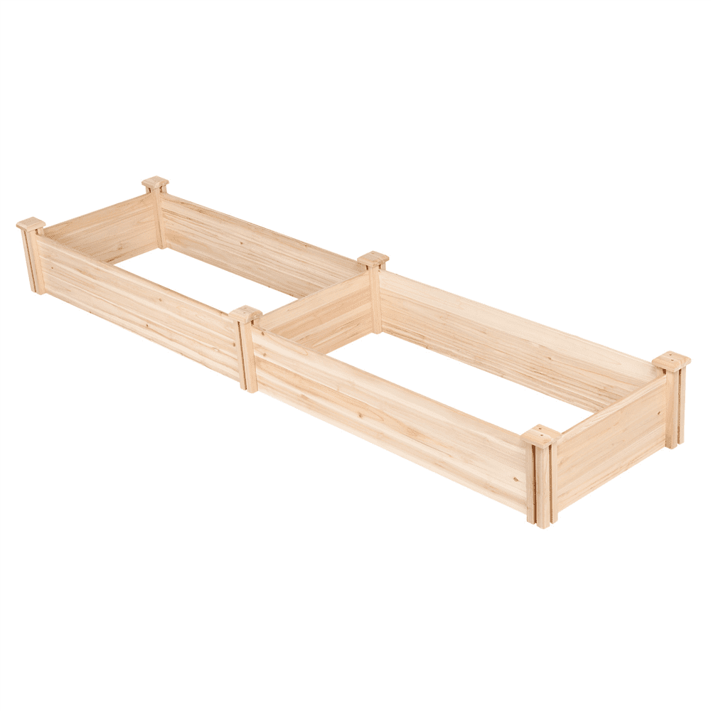 Easyfashion Wooden Raised Garden Bed Divisible Green Fence Planter Box, Natural Wood