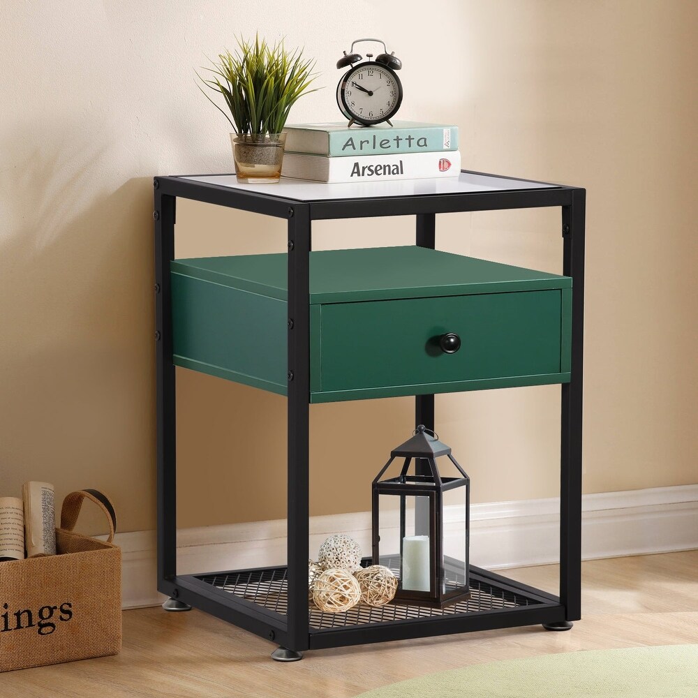 VECELO Modern 1  Drawer Nightstands with Tempered Glass Top