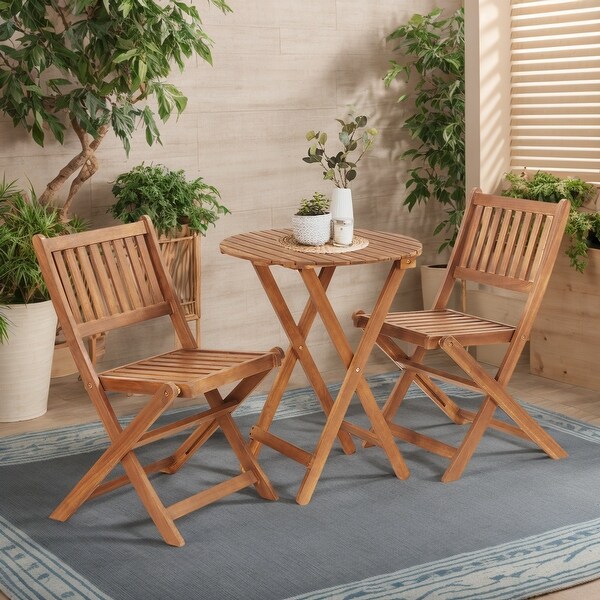 Outdoor Patio Bistro Set，3 Piece Wooden Furniture Sets with Round Table and Chairs