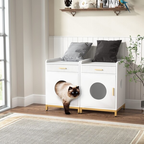 Cat Litter Box Enclosure， Hidden Litter Box Furniture with Drawer， Nightstand for Bedroom - - 36224734