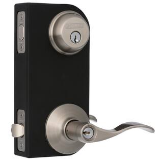 Schlage Accent Satin Nickel Single Cylinder Deadbolt and Keyed Entry Door Handle Combo Pack FB50N V ACC 619