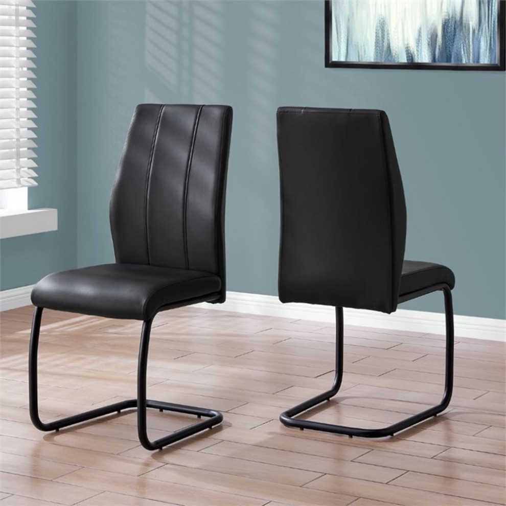 Bowery Hill Dining Chair Set Of 2 Side Upholstered Kitchen Pu Leather Look Black   Transitional   Dining Chairs   by Homesquare  Houzz