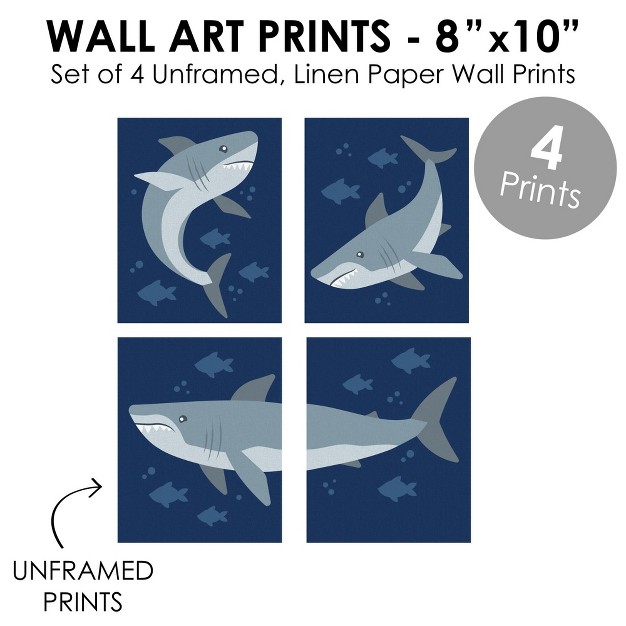 Big Dot Of Happiness Shark Zone Unframed Jawsome Ocean Kids Room Linen Paper Wall Art Set Of 4 Artisms 8 X 10 Inches