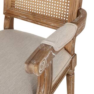 Noble House Aisenbrey Beige and Natural Wood and Cane Arm Chair (Set of 2) 105450