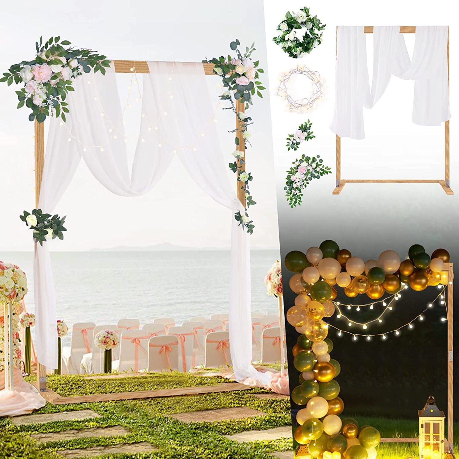 OUKANING 7ft Square Wooden Wedding Arch Garden Arbor Flower Frame Ceremony Party Arch Decor