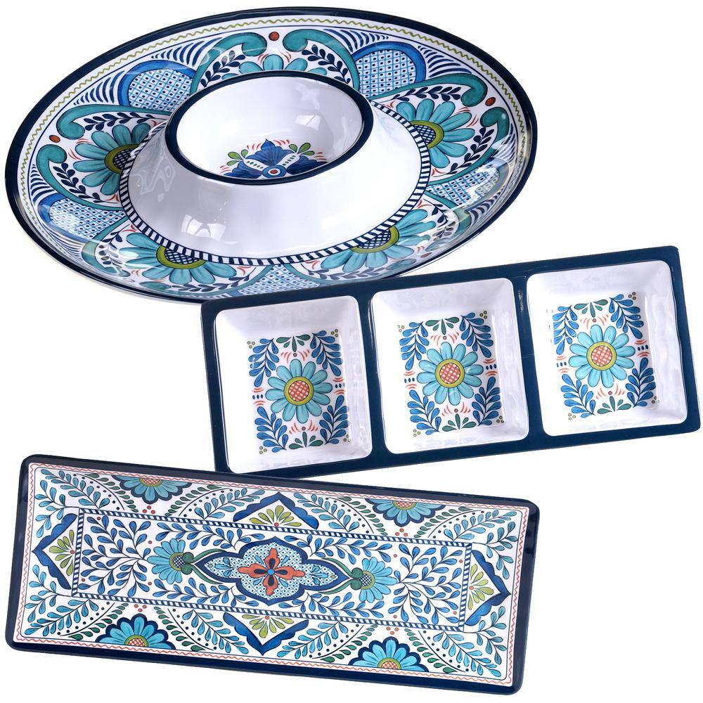 Certified International Talavera 3-Piece Blue Hostess Set TAL3PC