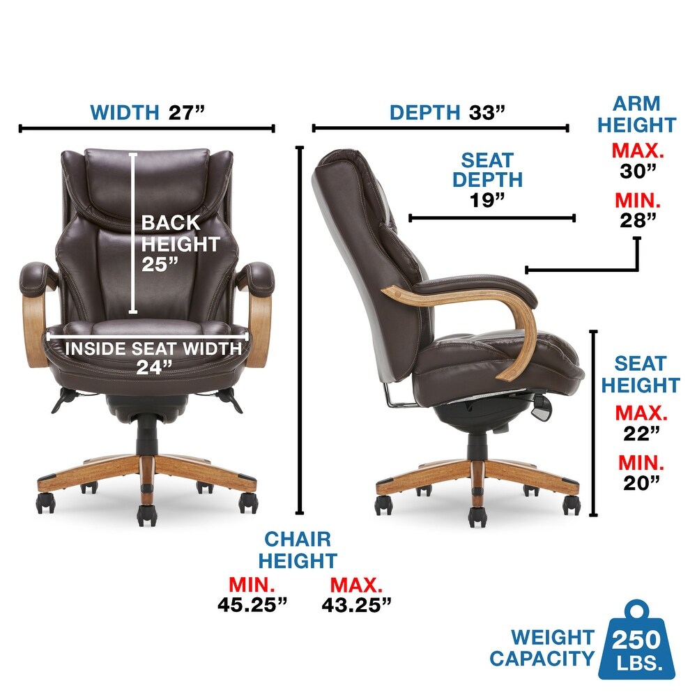 La Z Boy Harnett Big and Tall Executive Office Chair with Comfort Core Cushions  Ergonomic High Back Chair with Solid Wood Arms