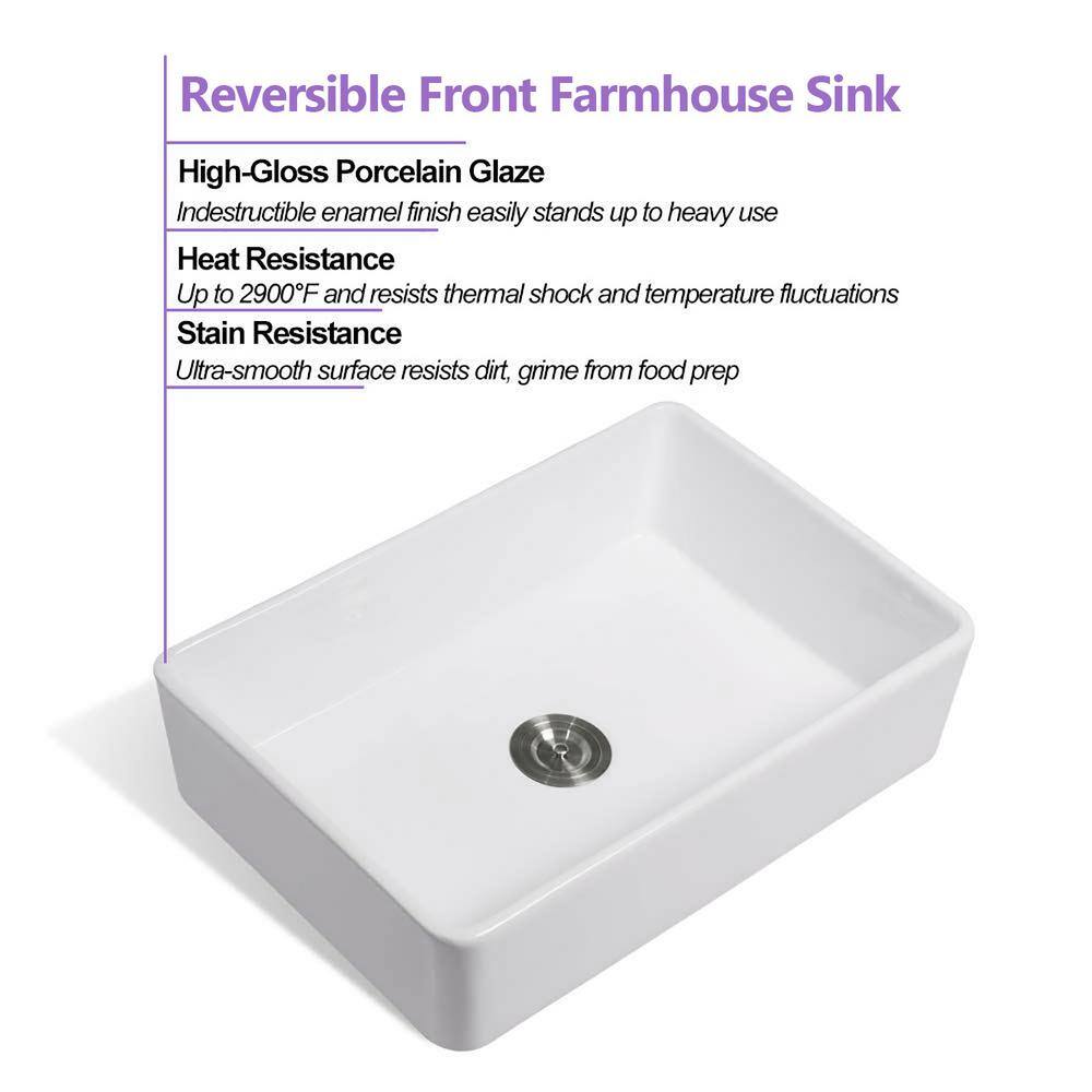 JimsMaison White Fireclay 33 in. Single Bowl Farmhouse Apron Kitchen Sink with Bottom Grid JMWAKS18-3320