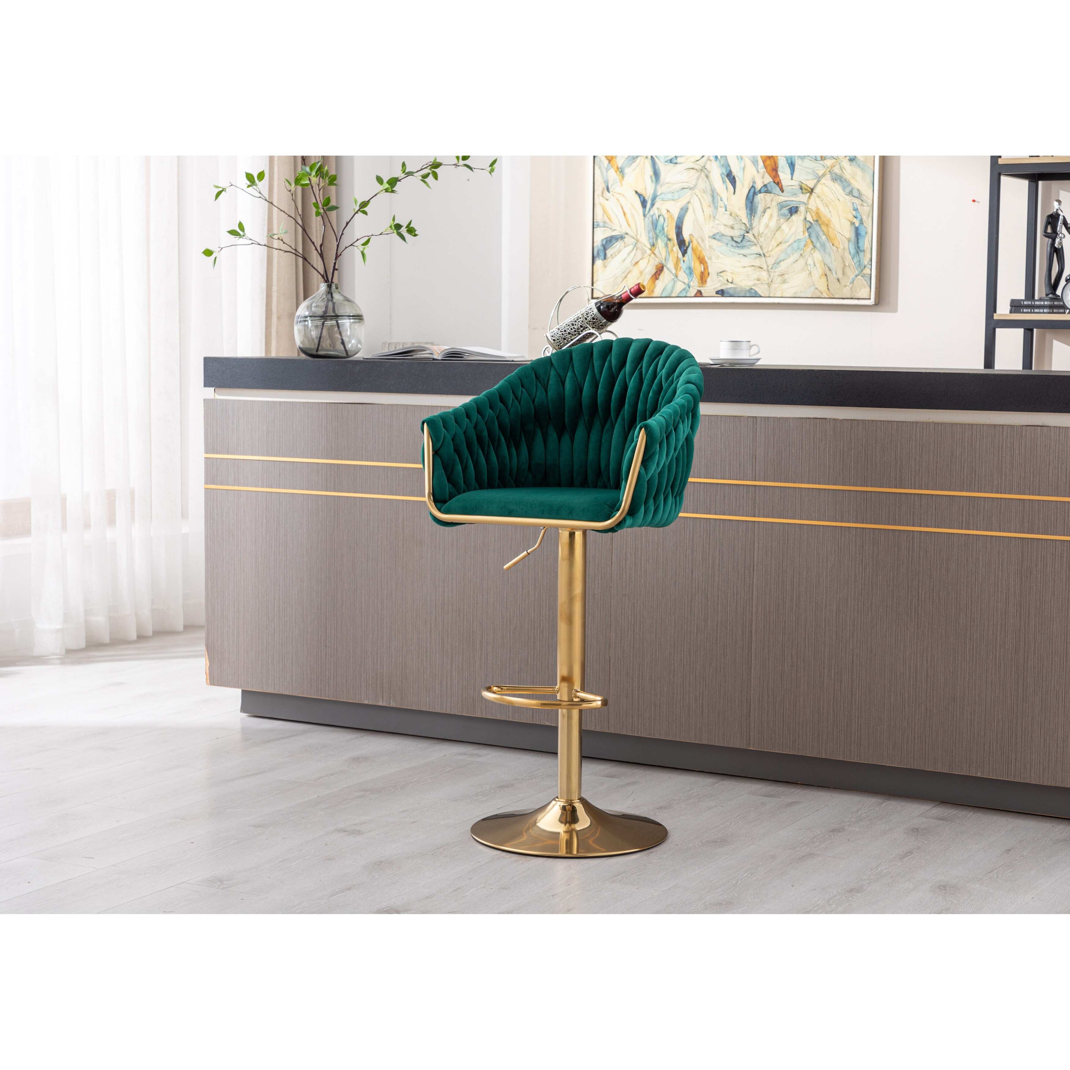 Retro Bar Stool with Footrest for Bar， Livingroom