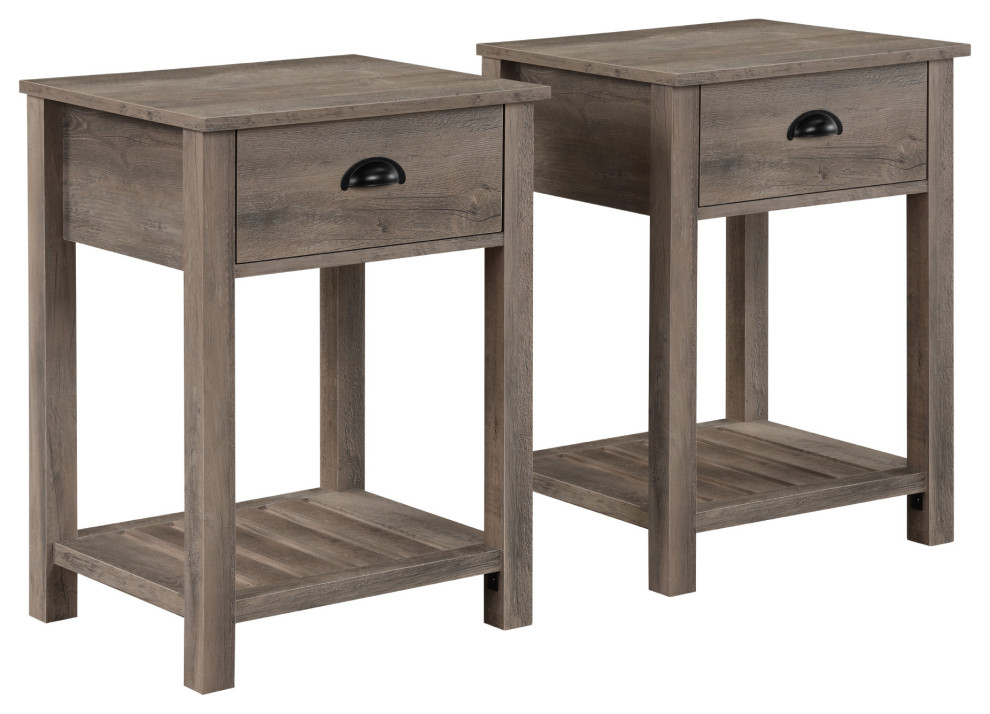 Country Farmhouse Single Drawer Side Table Set  Gray Wash   Rustic   Side Tables And End Tables   by PARMA HOME  Houzz