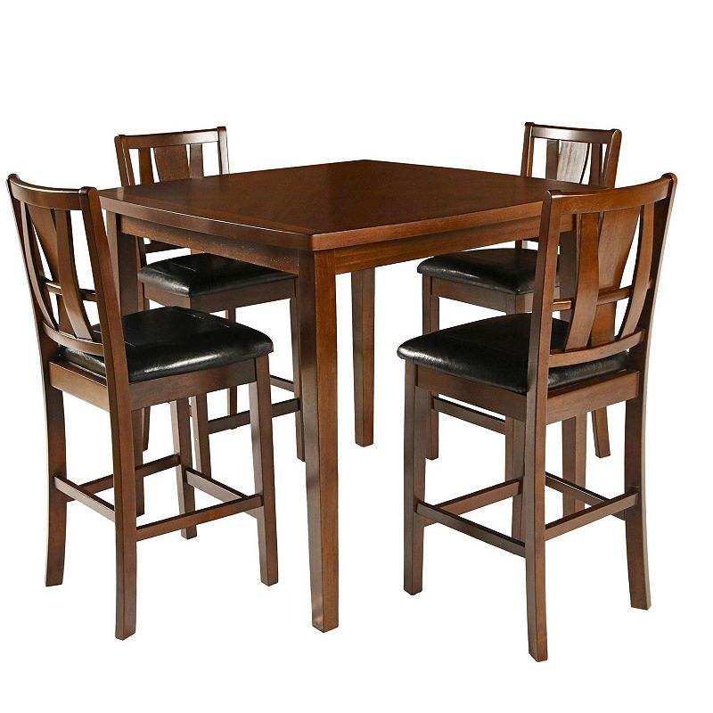 Wooden 5 Piece Counter Height Dining Set， Brown and Black