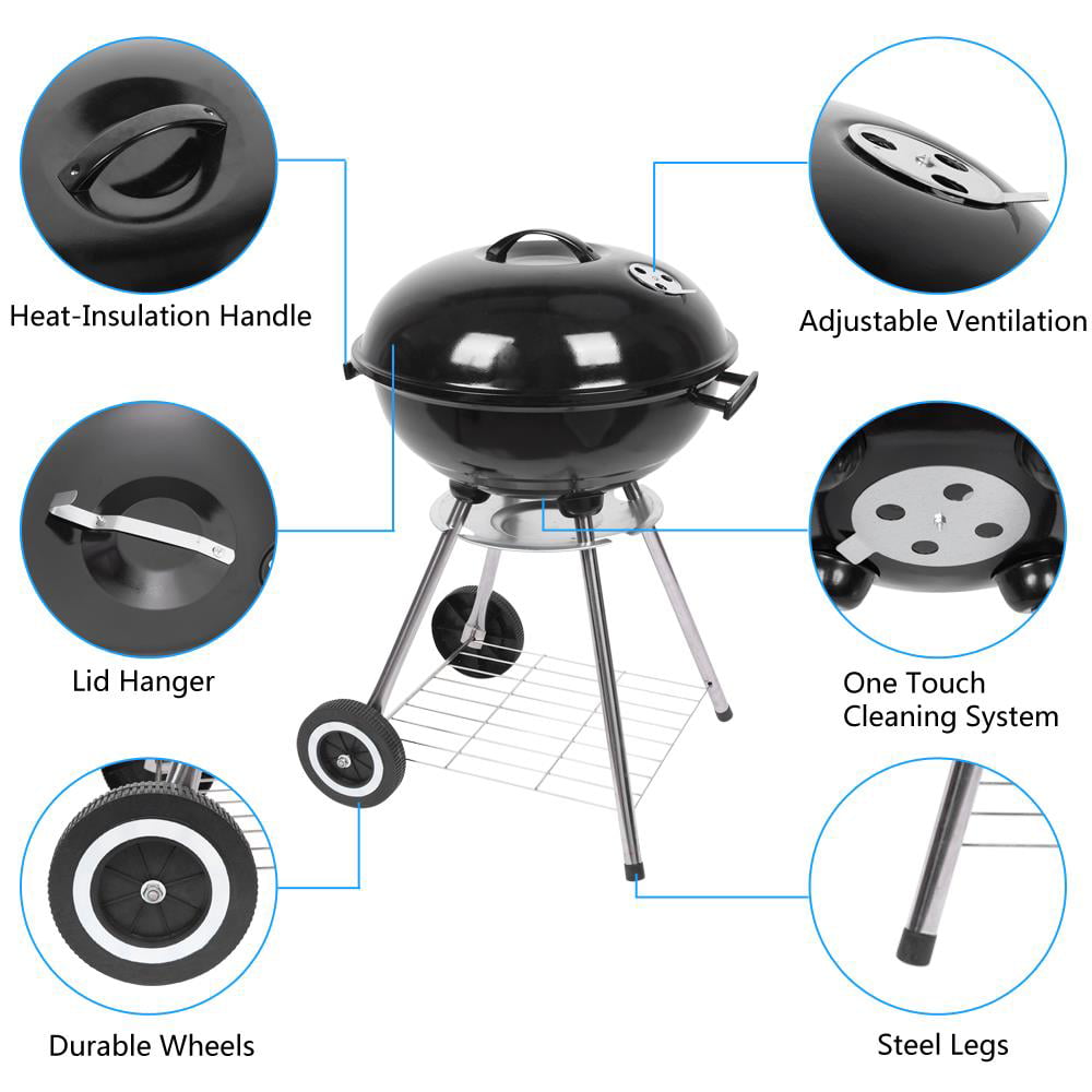 Zimtown 18 Portable Charcoal BBQ Clearance Grill Outdoor Camping Backyard with Side Wheels Black