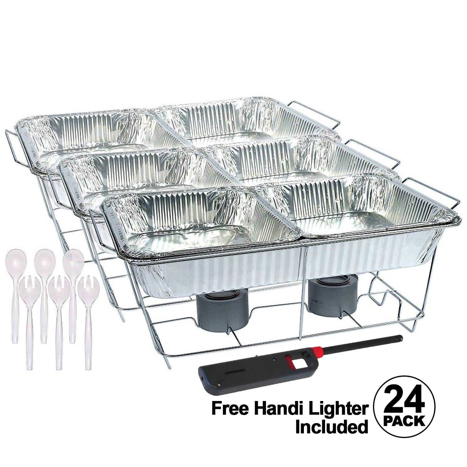 Disposable Aluminum Chafing Dish Buffet Party Set 24PC For All Events， One Size With Free Handy Lighter