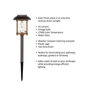 Hampton Bay Parkwood 2-Tone Bronze and Gold Solar LED Weather Resistant Path Light 14 Lumens with Water Glass Lens and Vintage Bulb 52300-024