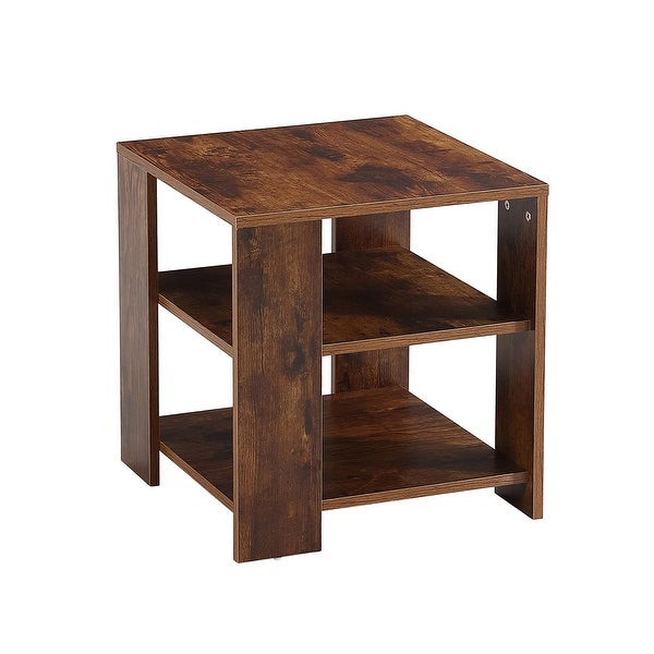 Square wooden Side Table，3-tier End Table