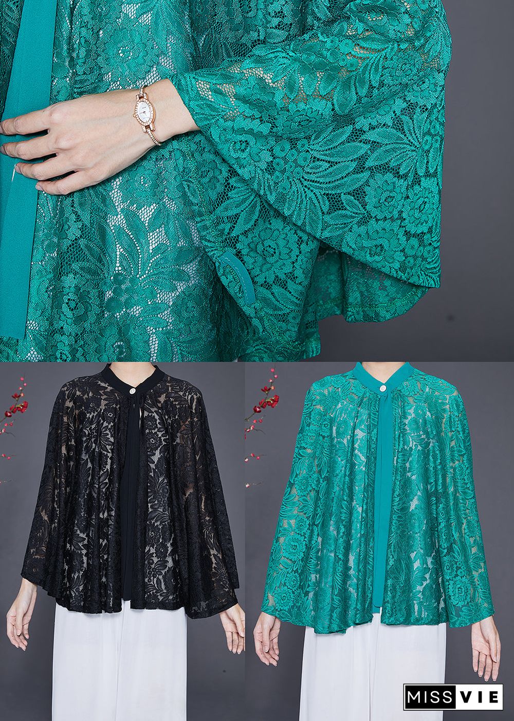 Fine Black Hollow Out Oversized Lace Shirt Top Summer