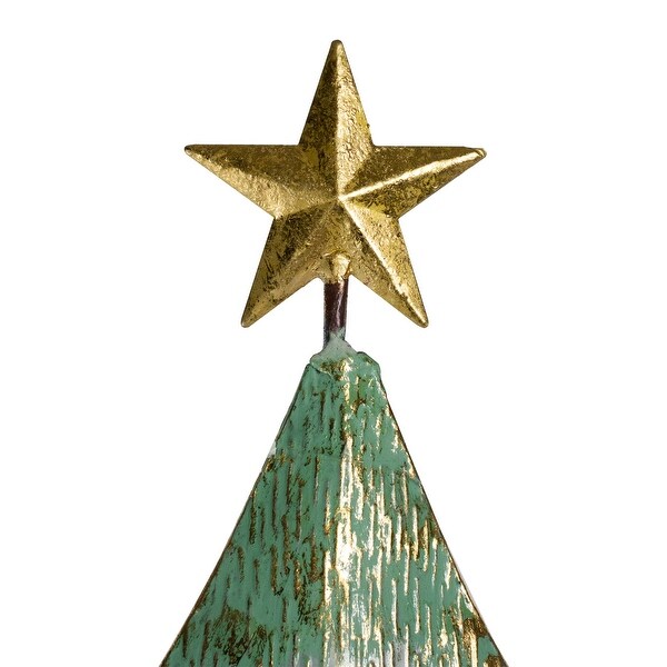 31 Rustic Green and Gold Layered Christmas Tree With a Star Tabletop Decor