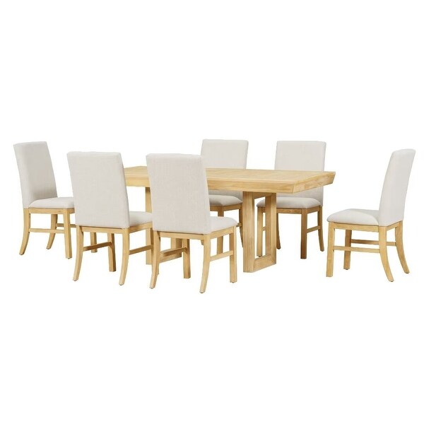 Extendable Dining Table Set，with Butterfly Leaf and6 Upholstered chair