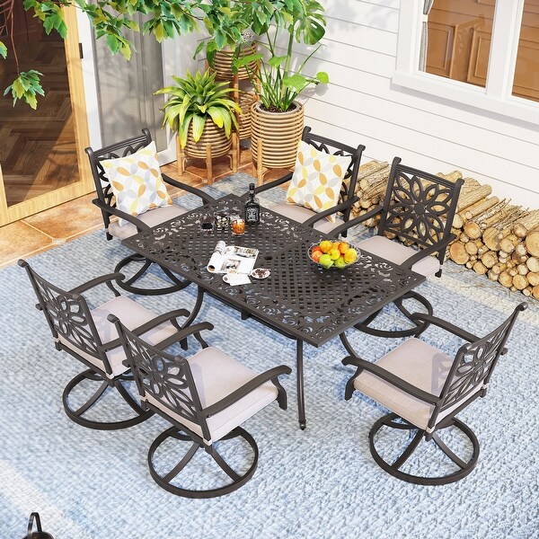 MAISON ARTS 7Piece Cast Aluminum Patio Dining Set with Rectangle Dining Table and 6 Cast Aluminum Patio Chairs