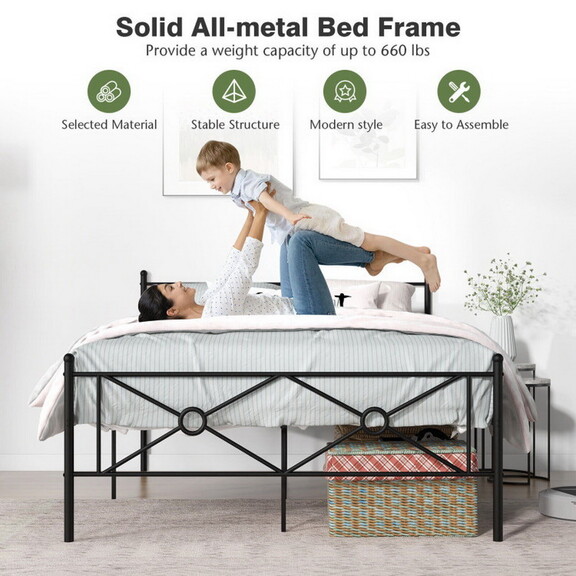 Costway Full/Queen Size Metal Platform Bed Frame w...