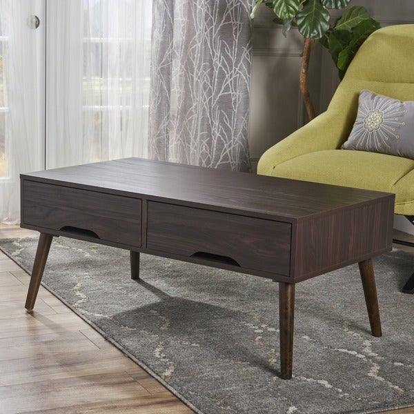 Noemi Mid Century Modern Rectangular Wood Coffee Table with Drawers by Christopher Knight Home