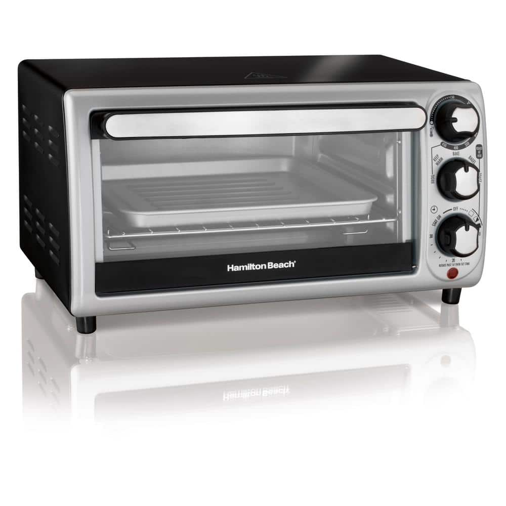 Hamilton Beach 1100 W 4-Slice Stainless Steel and Black Toaster Oven 31142