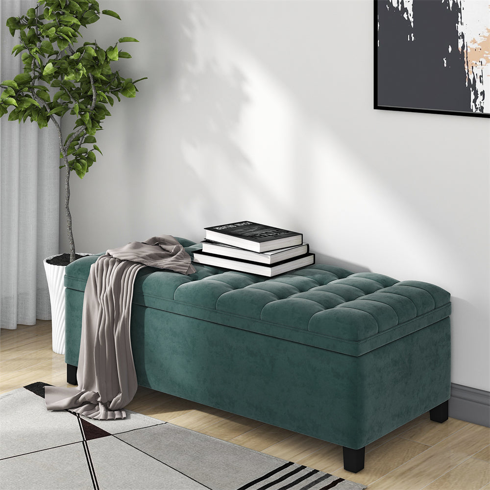 Long Upholstered Storage Ottoman Bench, 46.5