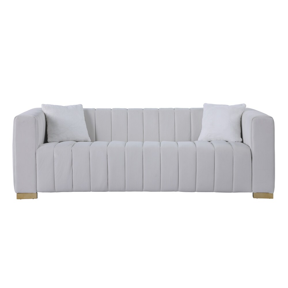 Chesterfield Velvet Sofa for Living Room Upholstered 3 Seater Tufted Couch with High Armrest and Metal Legs  Bedroom  Office