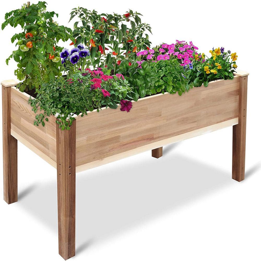 Raised Garden Bed， Cedar Wood Elevated Herb Garden with Legs， 49 in. x 23 in. x 30 in. JUM4923