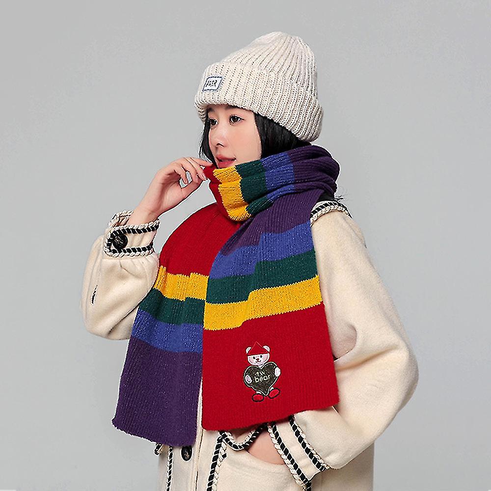 Woman's Large Winter Scarf With Thick Warm Wool Cute Design For Cold Weather Outdoor Skiing And Cycling