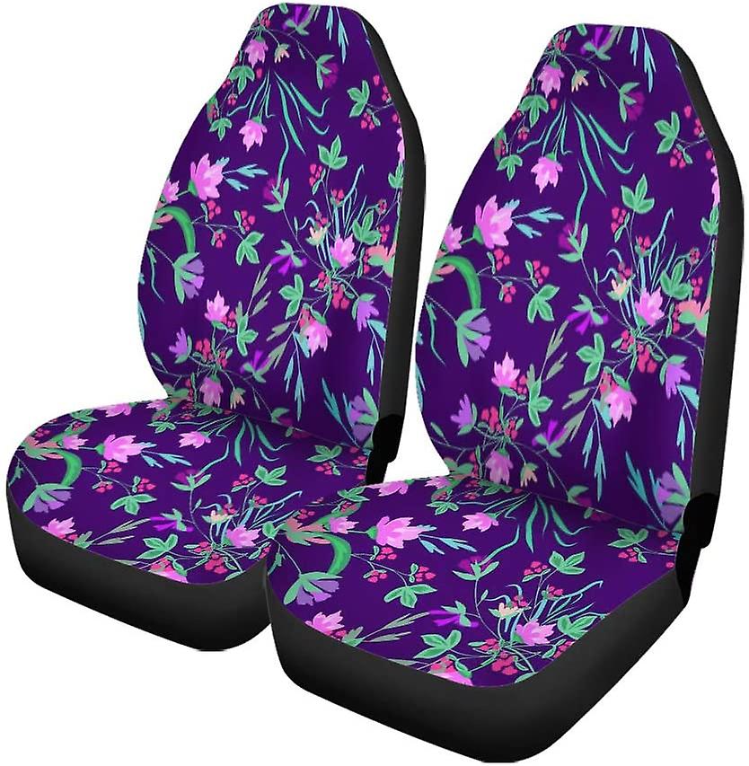 Set Of 2 Car Seat Covers Colorful Floral Tropical Flowers And Leaves In Neon Colors Universal Auto Front Seats Protector Fits