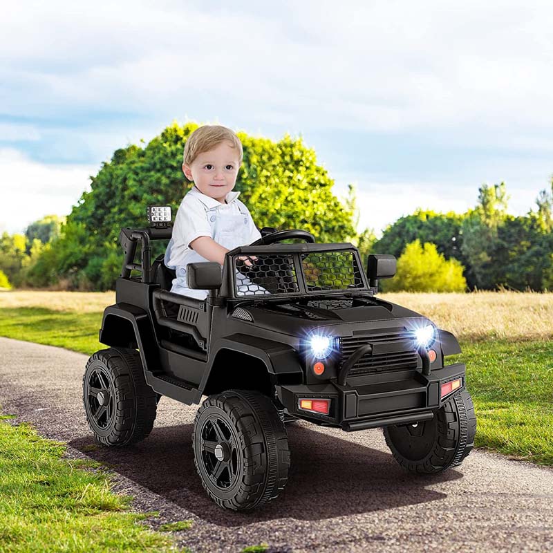 12V Kids Ride On Truck Car Battery Powered Electric Vehicle RC with Mesh Windshield & Bright Headlights