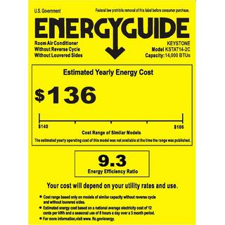 Keystone 14000 BTU 230V Through-The-Wall AC Remote Sleep Mode Auto-Restart 24H Timer LED Displayfor Rooms up to 700 Sq. Ft. KSTAT14-2C