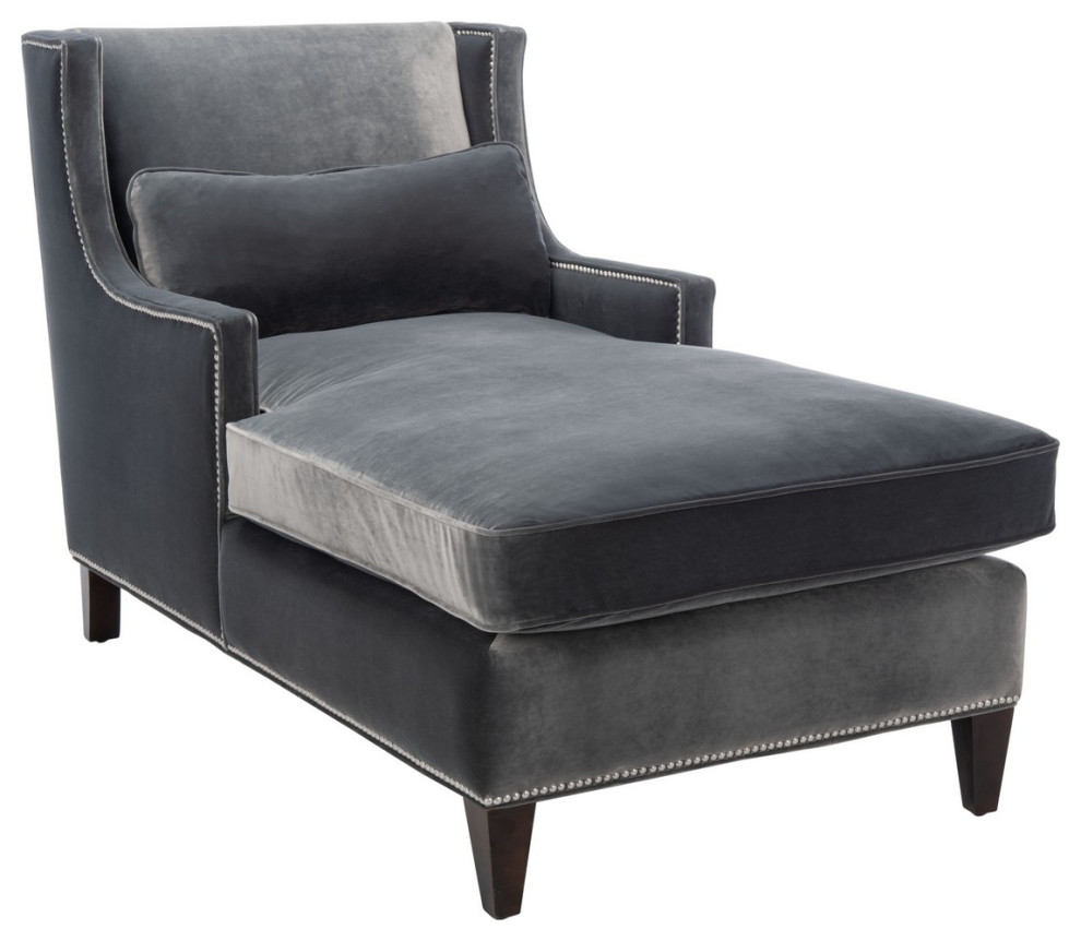 Carolann Studded Chaise Charcoal   Transitional   Indoor Chaise Lounge Chairs   by Peachtree Fine Furniture  Houzz