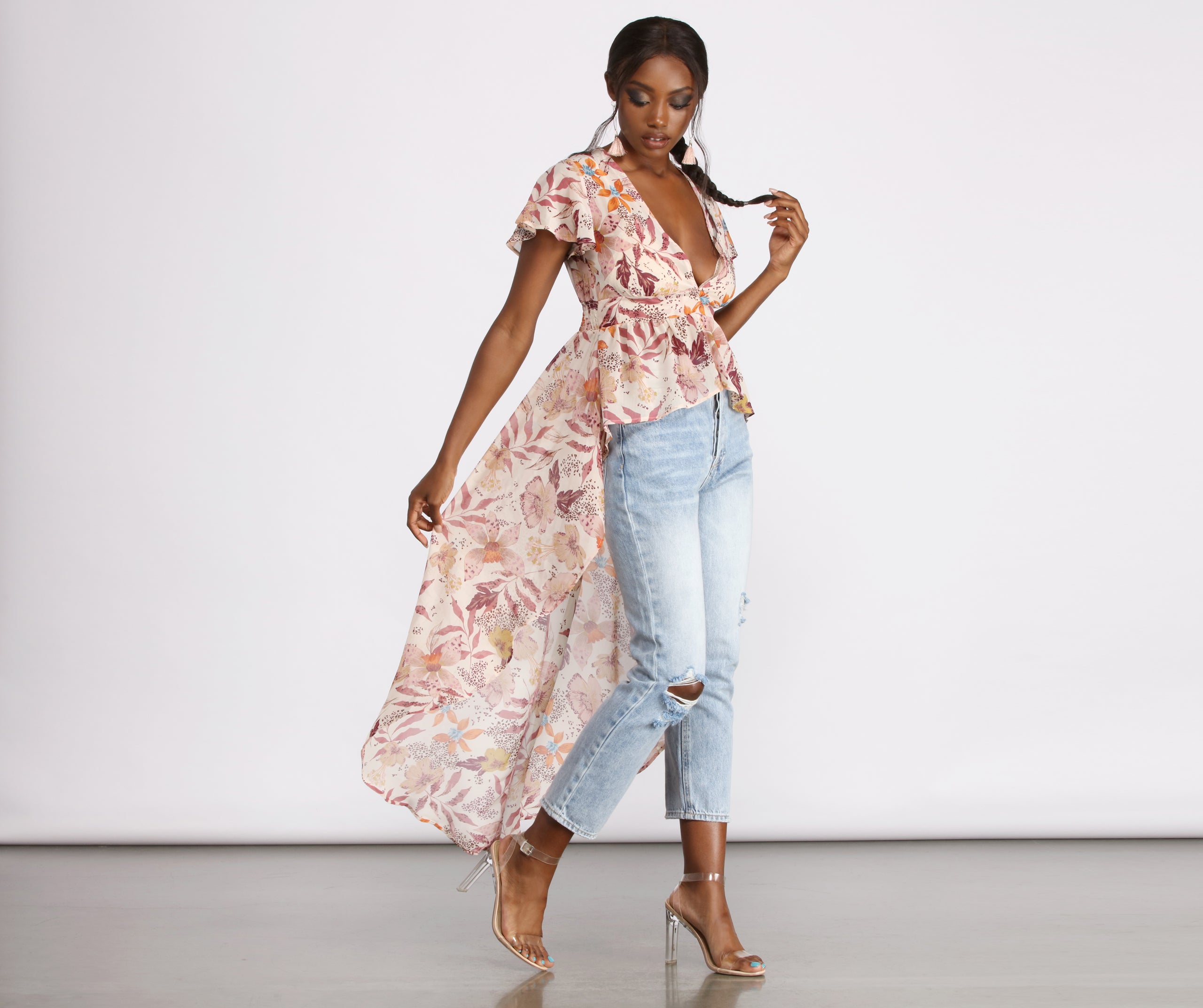 Floral Fusion Chiffon High Low Top