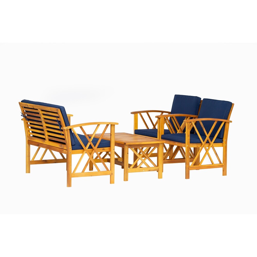 Beckton 4 Piece Outdoor Wood Patio Chat Set with Cushions