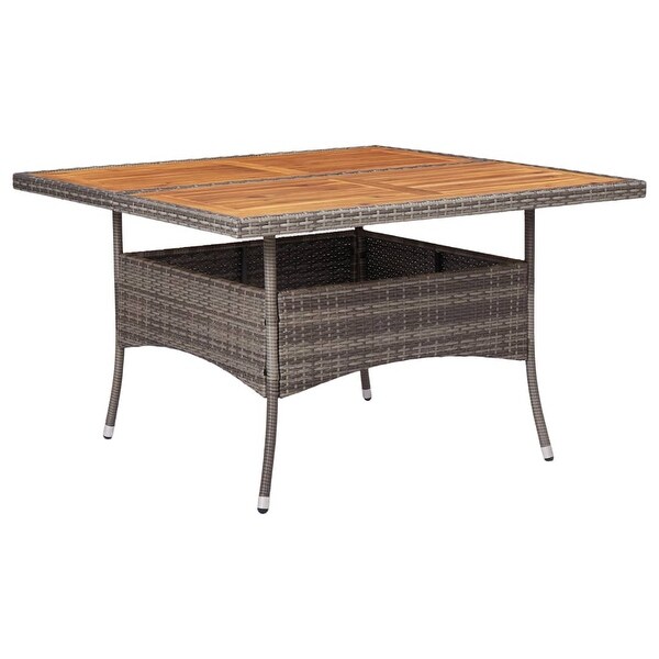 vidaXL Patio Dining Table Gray Poly Rattan and Solid Acacia Wood