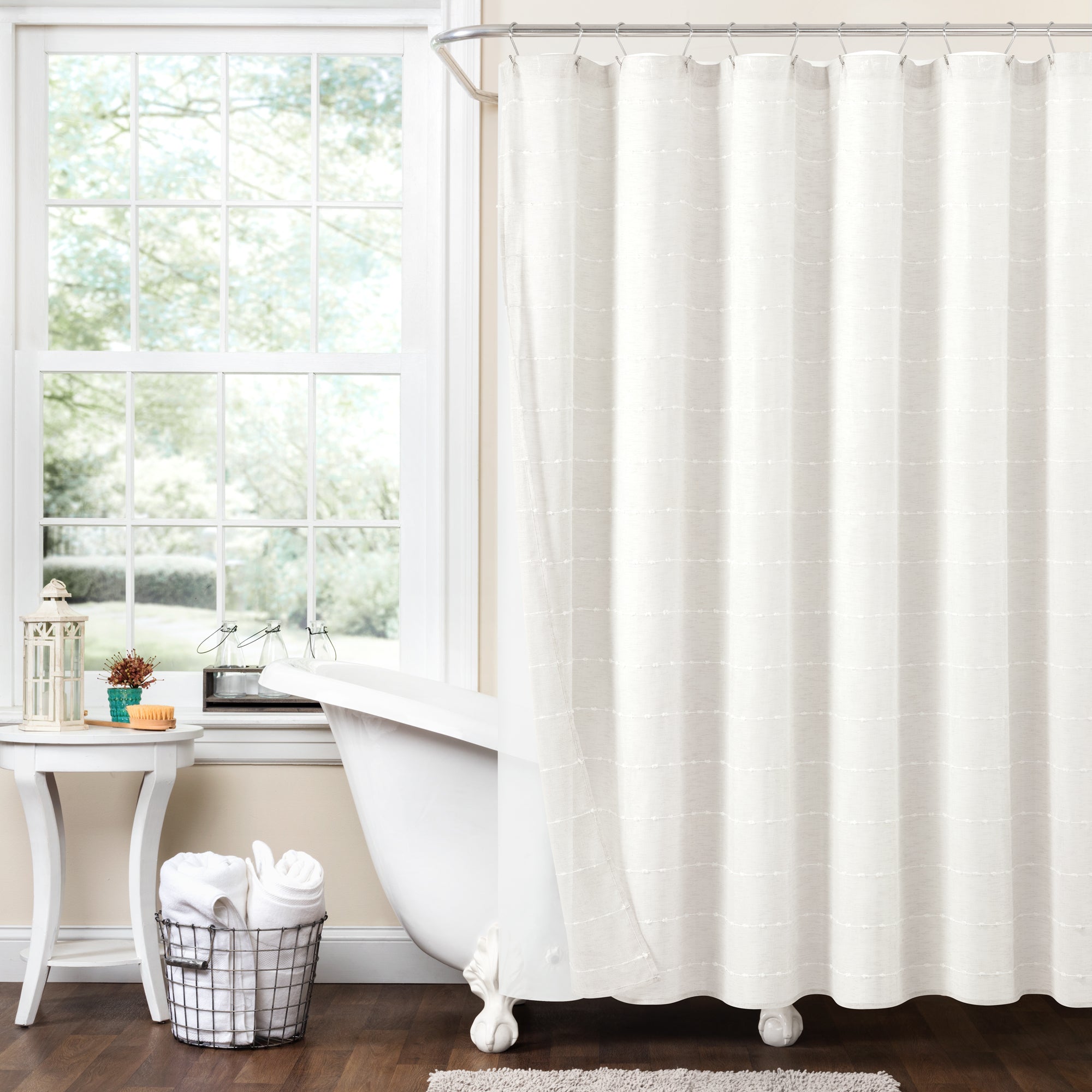 Farmhouse Textured Sheer With Peva Lining Shower Curtain Set