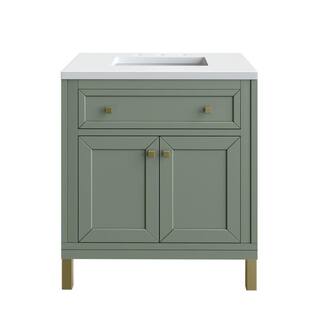 James Martin Vanities Chicago 30.0 in. W x 23.5 in. D x 34 in . H Bathroom Vanity in Smokey Celadon with White Zeus Quartz Top 305-V30-SC-3WZ