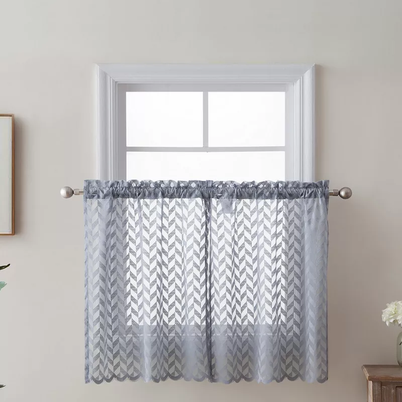 THD Herringbone Lace Sheer Rod Pocket Cafe Tiers - Set of 2