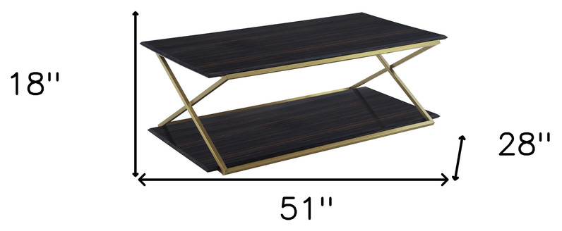 51 quotDark Brown And Gold Rectangular Coffee Table With Shelf   Coffee Tables   by HomeRoots  Houzz