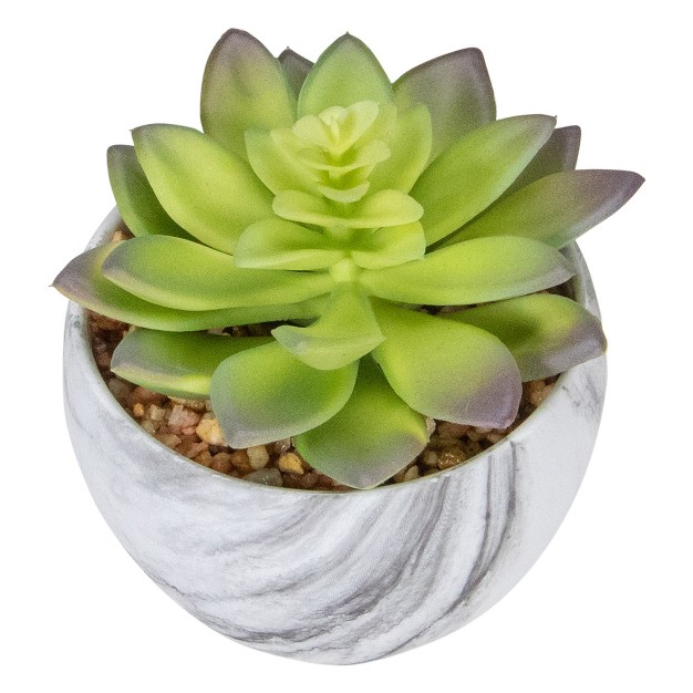 Green And Purple Artificial Succulent In Faux Marble Pot