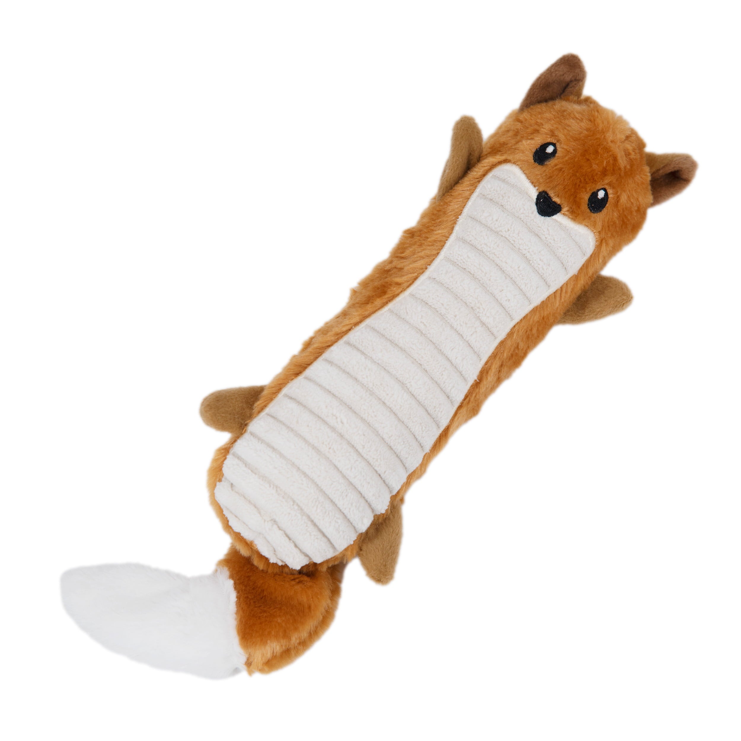 Petstages Stuffing-Free Big Squeak Fox Plush Dog Toy， Medium