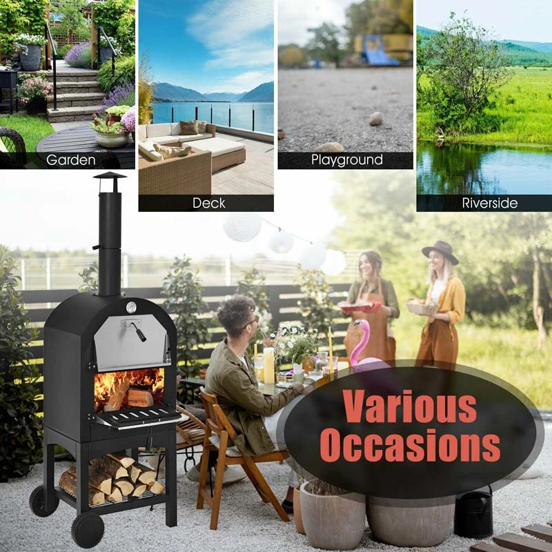 Portable Outdoor Pizza Oven Wood Fire Pizza Maker Grill with Pizza Stone & Waterproof Cover