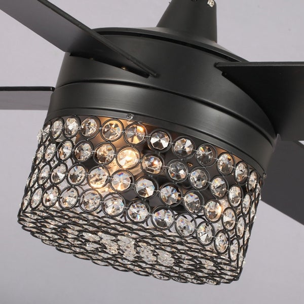 48 in. Indoor Modern Black Crystal Chandelier Ceiling Fan with Remote and Light Kit - Overall: 48