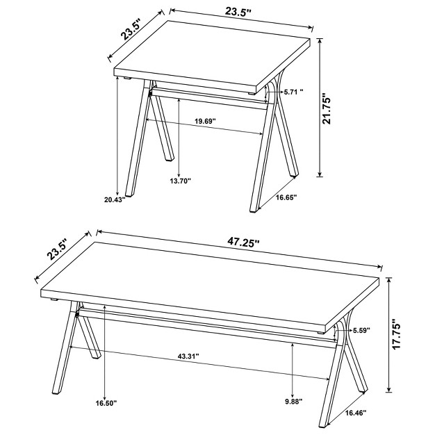 3pc Colmar Coffee Table Set Golden Oak gunmetal Coaster