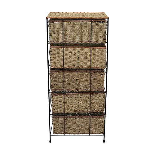 Household Essential ML-5755 Household Essentials 5-Drawer Storage Unit& Seagrass& Rattan& 41.25 by 18 by 12-Inch