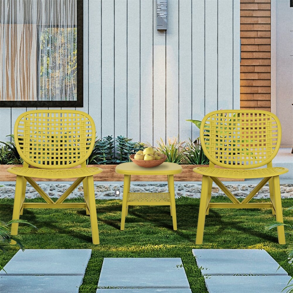 3 Pieces Patio Table Chair Set With Open Shelf