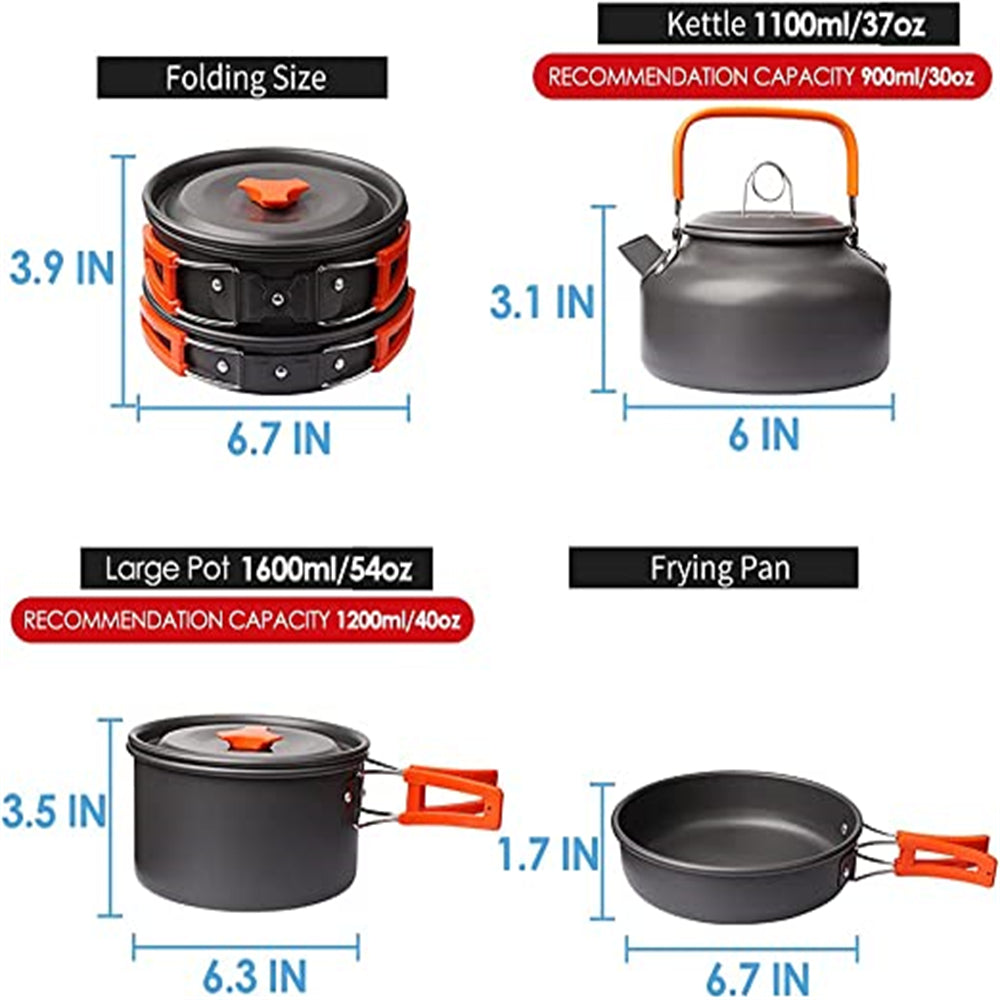 Gutsdoor Camping Cookware Set Campfire Utensils Non-Stick Cooking Equipment Lightweight Stackable Pot Pan Bowls